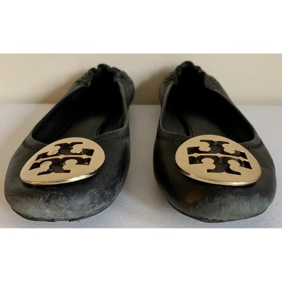 Tory Burch Reva Ballet Flats Size 6.5 Black Leather Upper - Picture 3 of 9